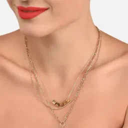 Zaveri Pearls Gold Tone 3 layers Happy Heart Embellished Contemporary Necklace Earring Set-ZPFK11521-picture-31