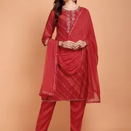 Atha Fashion Leheriya Printed Zardozi Pure Cotton Straight Kurta With Trousers & Dupatta-picture-18
