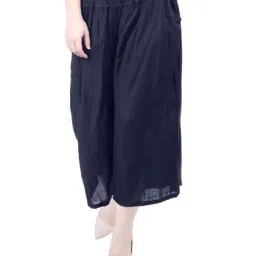 PATRORNA Navy Cotton Blend Relaxed Fit Mid Rise Capris-picture-35