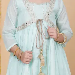 Cutiediva Girls Aqua Printed Kurta & Pants With Shrug Set image 5