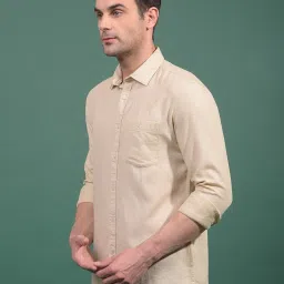 Crimsoune Club Beige Blended Slim Fit Solid Shirt image 4