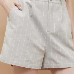 Ginger By Lifestyle Beige Regular Fit Striped Shorts image 4
