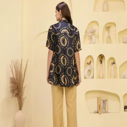 First Resort By Ramola Bachchan Black And Golden Embroidered Regular Fit Shirt image 4