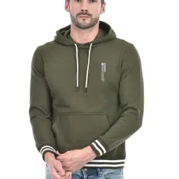 Integriti Olive Regular Fit Striped Hooded Sweatshirt-image-0