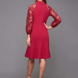 Miss Chase Dark Pink V Neck Full Sleeves Blazer Knee Length Dress image 2