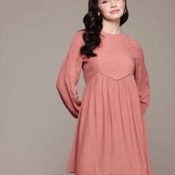 Label Ritu Kumar Peach Embroidered A-Line Dress-picture-25