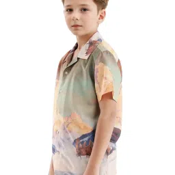 Rare Ones Boys Orange Viscose Printed Shirt image 4