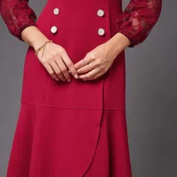Miss Chase Dark Pink V Neck Full Sleeves Blazer Knee Length Dress image 5