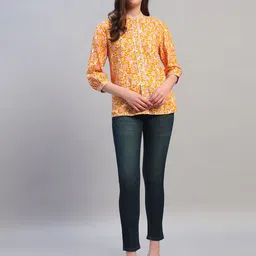 Cantabil Women Floral Print Mandarin Collar Top image 4