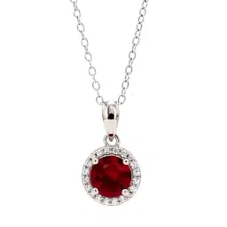 ornate jewels 925 Silver Red Ruby and American Diamond Halo Pendant with 18-inch Chain for Women & Girls image 3