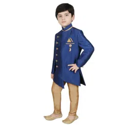 SG Yuvraj Kids Blue & Brown Solid Sherwani with Pyjama image 3