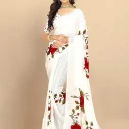 Rangita Off White Floral Print Saree With Blouse-image-12