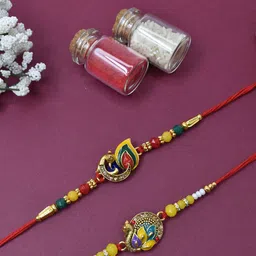 MEIRA JEWELLERY Set Of 2 Rakhi With Greeting Card & Roli Chawal-picture-45