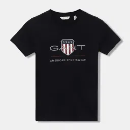 Gant Kids Black Cotton Printed T-Shirt-image-89