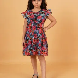 Creative Kid's Girls Navy Blue & Red Floral Dress-picture-13