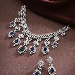 Priyaasi Radiant Elegance American Diamond and Blue Stones Jewellery Set-picture-16