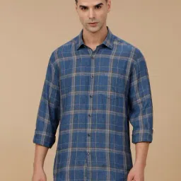 Linen Club Blue Linen Slim fit Checks casual shirts-image-68