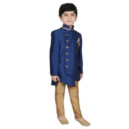SG Yuvraj Kids Blue & Brown Solid Sherwani with Pyjama image 4