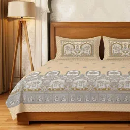 Urban Space Beige Printed King Bed Sheets Sets With Pillow Covers-picture-30