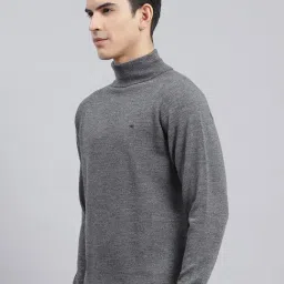 Monte Carlo Grey Pure Wool Regular Fit Solid Pullover image 3