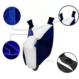 Auto Pearl Waterproof Two Wheeler Cover For Hero MotoCorp HF Deluxe (White & Blue) image 2