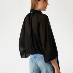 Guess Jet Black Audrine Bow Blous Ultralight Regular Fit Woven Top image 2