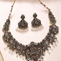 Karatcart Traditional South Indian Gold Plated Laxmi Mata Temple Jewellery Set for Women-image-80