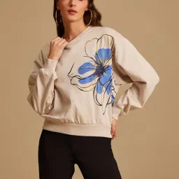 Kazo Light Beige Floral Print Sweatshirt-image-82