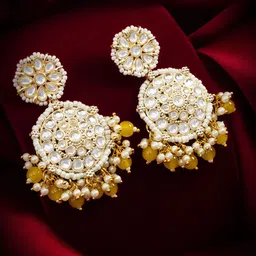 Anouk Gold-Plated Kundan Studded & Pearls Beaded Geometric Drop Earrings-picture-33