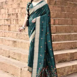 Elora Green Silk Woven Saree With Unstitched Blouse-image-14