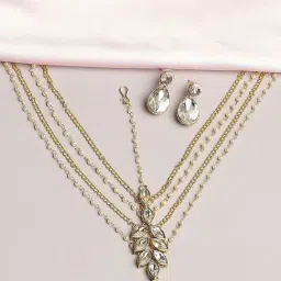 Oomph Gold Tone Kundan Earring & Matha Patti Set-image-39