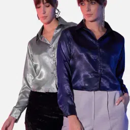 BUYNEWTREND Grey & Navy Boxy Fit Shirt (Pack Of 2)-picture-10