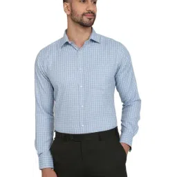 Park Avenue Blue Slim Fit Checkered Formal Shirt-picture-27