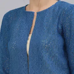 Style Quotient Blue Cotton Self Pattern Shrug image 5