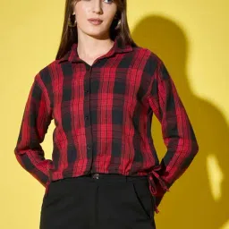 BUYNEWTREND Red & Black Cotton Chequered Shirt-image-8