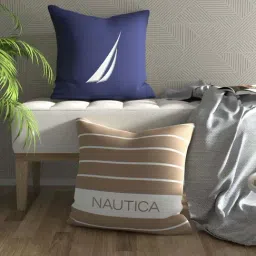 Nautica Logo Stripe Navy & Beige Microfibre 300 GSM Premium Cushion Covers - Set of 2-image-60