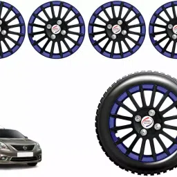 Auto Pearl CBB42 R14 35.56 cm (14 Inch) Press Type Wheel Hubcap with Retention Ring Glossy Black Blue Wheel Cover for Nissan Sunny Diesel XE (Set of 4)-picture-20