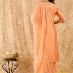 Indo Era Ethnic Motifs Printed Straight Liva Kurta with Trousers & Dupatta image 3