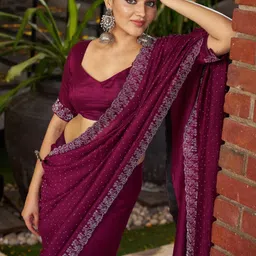 GHAN SALS Embellished Sequinned Heavy Work Baluchari Saree With Blouse Piece image 4