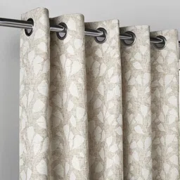 haus & kinder Brown & White Leaf Printed Room Darkening Jacquard Window Curtain image 4