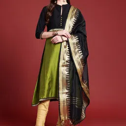 Anouk Women Colourblocked Regular Kurta with Churidar & Dupatta image 3