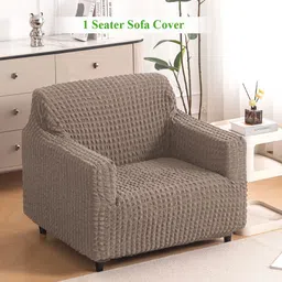 HOKIPO Brown 280 GSM Anti Slip Sofa Cover With Arms-picture-42
