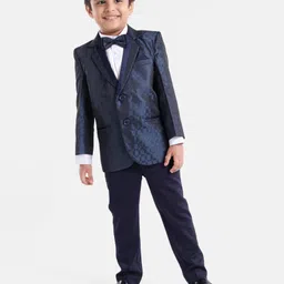 Babyhug Full Sleeves Solid Party Suit with Bow and Blazer - White Blue-picture-28