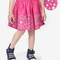 Babyhug Single Jersey Knit Knee Length Skirt With Foil Stars Print - Pink-picture-20