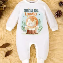 KNITROOT Cotton Full Sleeves Lion & Text Printed Romper - White-picture-28