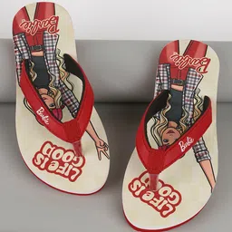 Kidsville Mattel Featuring Barbie Printed Flip Flops -  Red-picture-10