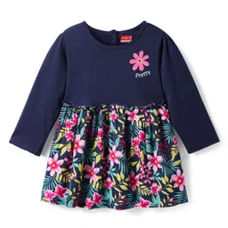 Babyhug Cotton Woven Full Sleeves Frock with Floral Print - Navy Blue-picture-24