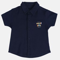 MINI KLUB Cotton Half Sleeves Wonderful Text Printed Shirt - Blue-picture-30