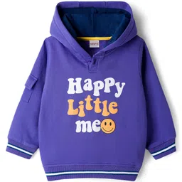 Babyhug Fleece Knit Full Sleeves Hooded Sweashirt With Text Print - Purple-picture-21