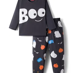 Babyhug Cotton Knit Full Sleeve Night Suit with Ghost Print - Navy Blue-picture-12